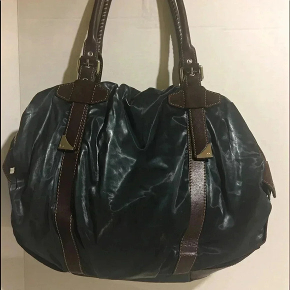 Francisco Biasia brown leather & shiny Nylon bag - Picture 1 of 8